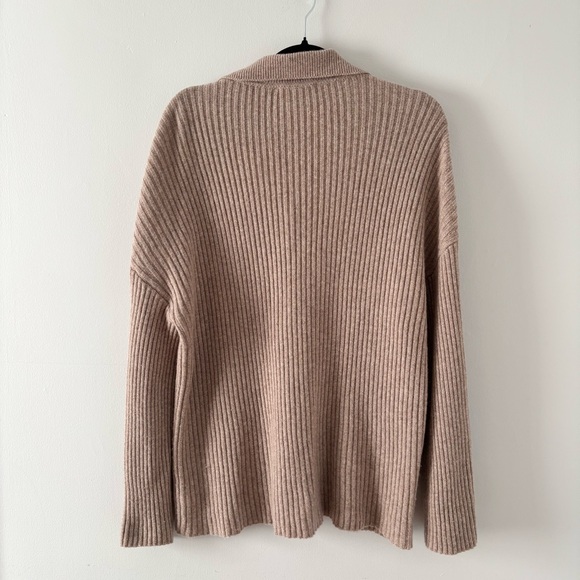 Reformation Fantino Cashmere Collared Cardigan Sweater Ribbed Knit Buttons Tan - Picture 5 of 7